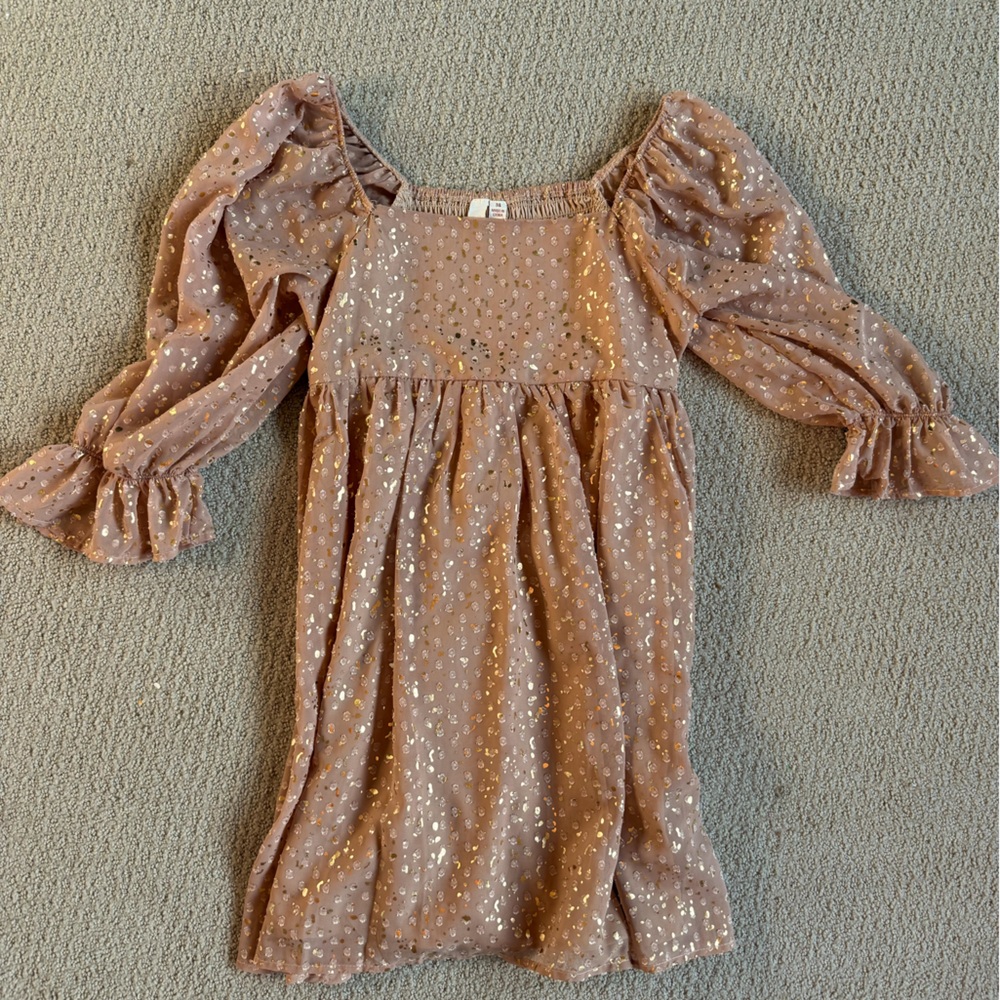Charming beige Kids Dress with Gold Accents